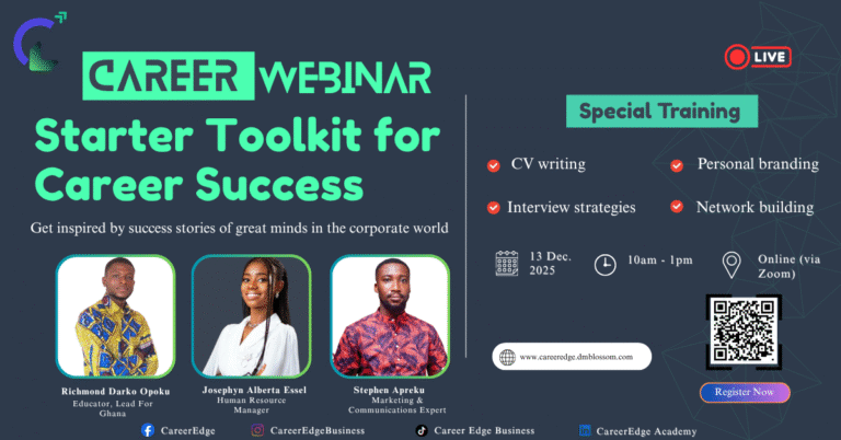 Career Edge Starter Toolkit for Career Success webinar flyer promoting soft skills training and career development for young professionals.